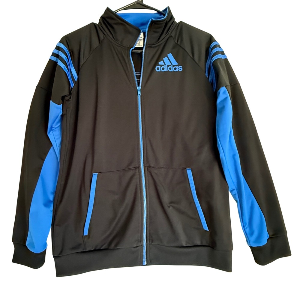 Adidas 3-Stripes Track Jacket Black Blue Full Zip‎ Youth Large AP5391 04/17